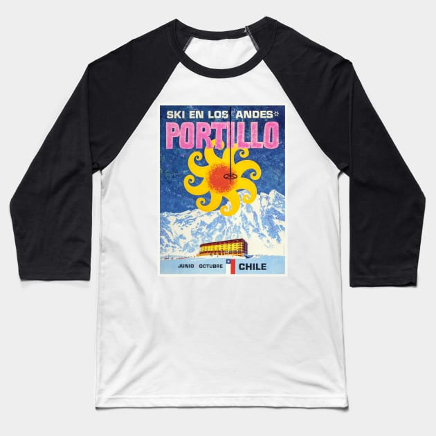 Portillo,Chile,Ski Poster Baseball T-Shirt by BokeeLee